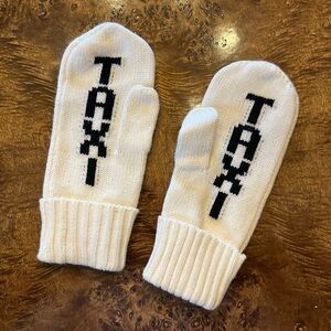 Kate Spade Off-White Mittens with Black 'TAXI' Design